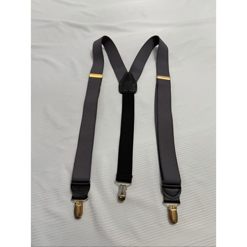 Pelican USA Vintage Grey Black Y Suspenders Braces Gold Hardware